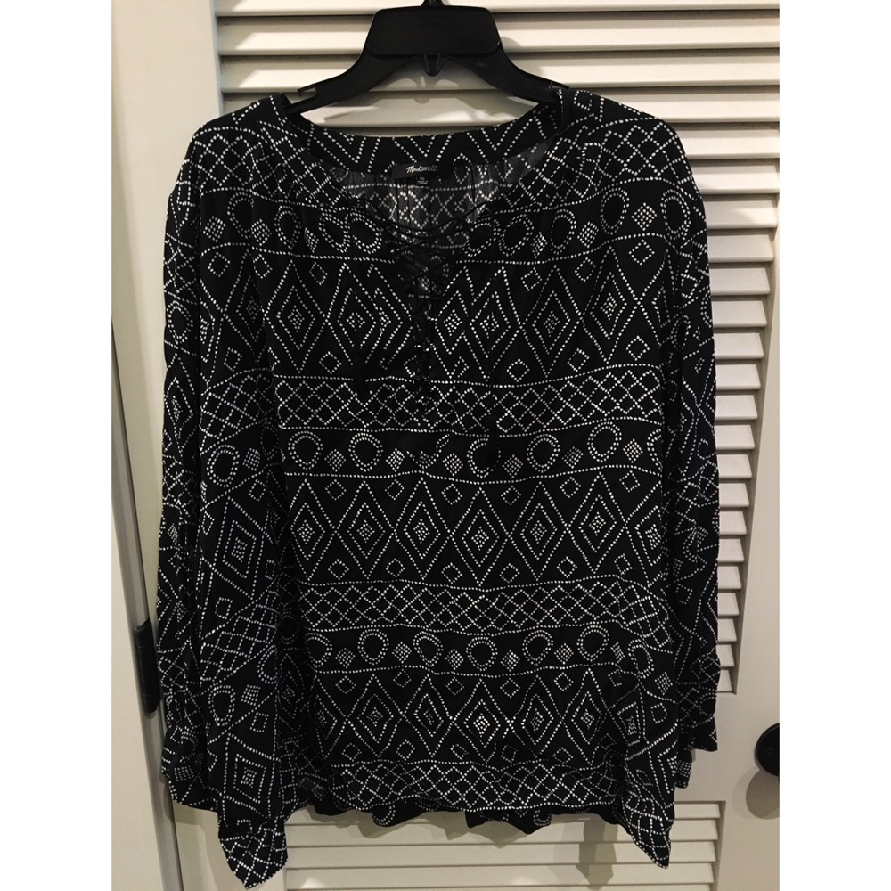 lace up Madewell blouse in geometric print